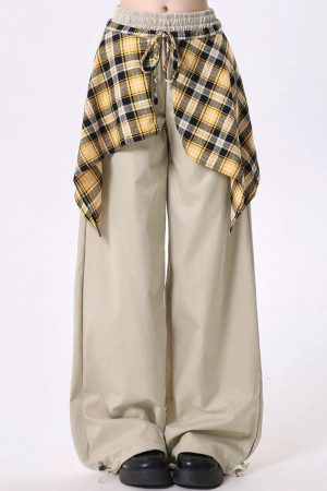 Cute Everyday Outfits, Outfit Inspo Casual Plaid Shirt-Tied Baggy Trousers