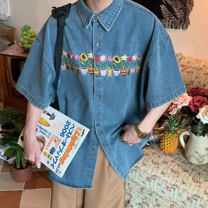 Cute Everyday Outfits, Outfit Inspo Casual Plants & Pots Embroidery Denim Shirt Cute Everyday Outfits, Outfit Inspo Casual Plants & Pots Embroidery Denim Shirt