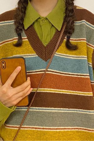 Cute Everyday Outfits, Outfit Inspo Casual Prep School Striped Knit Vest