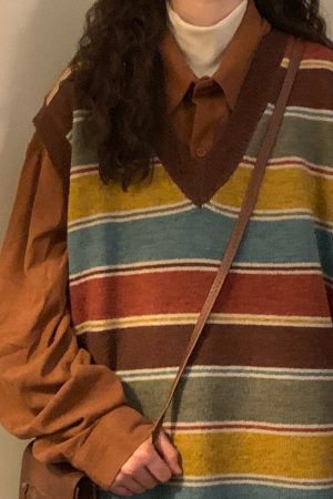 Cute Everyday Outfits, Outfit Inspo Casual Prep School Striped Knit Vest