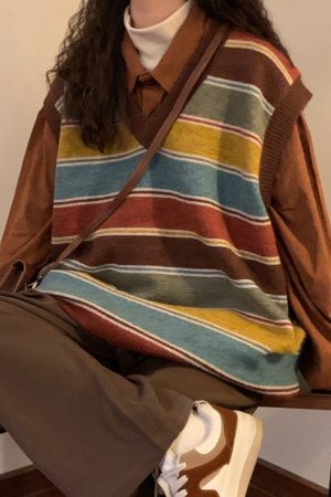 Cute Everyday Outfits, Outfit Inspo Casual Prep School Striped Knit Vest