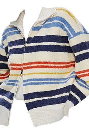 Cute Everyday Outfits, Outfit Inspo Casual Prep School Striped Zip Up Long Sleeve