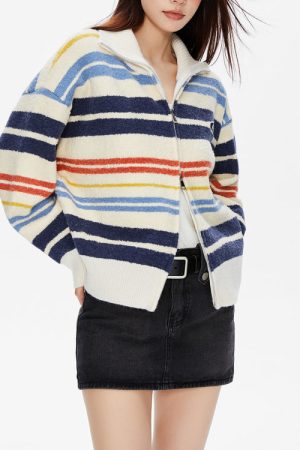 Cute Everyday Outfits, Outfit Inspo Casual Prep School Striped Zip Up Long Sleeve