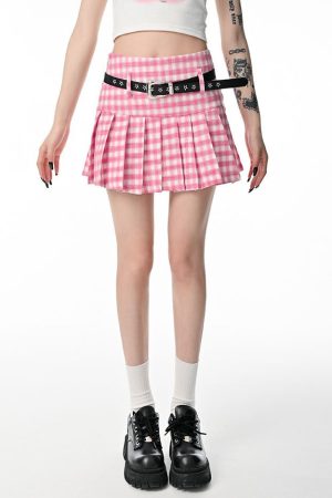Cute Everyday Outfits, Outfit Inspo Casual Preppy Aestheic Plaid Pleated Skirt in Pink