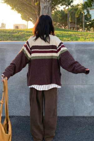 Cute Everyday Outfits, Outfit Inspo Casual Preppy Aesthetic Collar Striped Cardigan