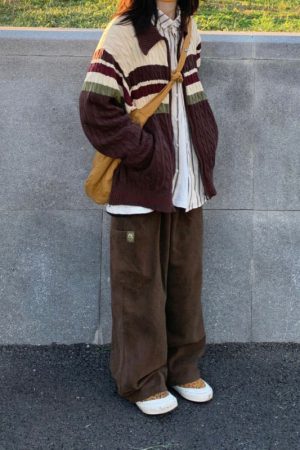 Cute Everyday Outfits, Outfit Inspo Casual Preppy Aesthetic Collar Striped Cardigan