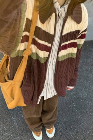 Cute Everyday Outfits, Outfit Inspo Casual Preppy Aesthetic Collar Striped Cardigan