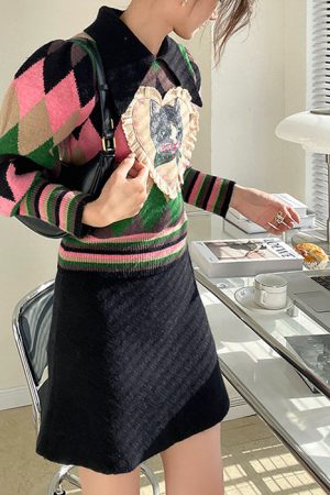 Cute Everyday Outfits, Outfit Inspo Casual Preppy Cat Argyle Collar Jumper