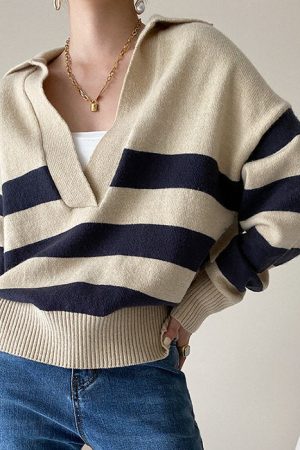 Cute Everyday Outfits, Outfit Inspo Casual Preppy Collar Striped Pullover