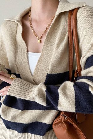 Cute Everyday Outfits, Outfit Inspo Casual Preppy Collar Striped Pullover
