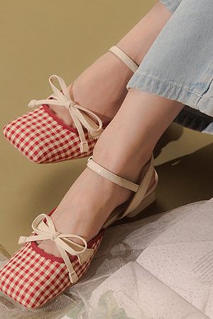 Cute Everyday Outfits, Outfit Inspo Casual Preppy Gingham Bow Sandals