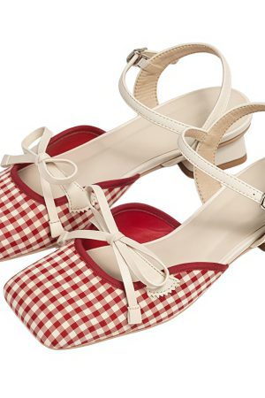 Cute Everyday Outfits, Outfit Inspo Casual Preppy Gingham Bow Sandals