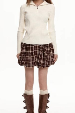 Cute Everyday Outfits, Outfit Inspo Casual Preppy Plaid Balloon Mini Skirt