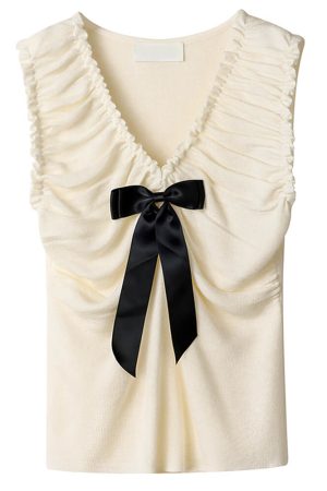 Cute Everyday Outfits, Outfit Inspo Casual Preppy Ruched Top with Satin Bow
