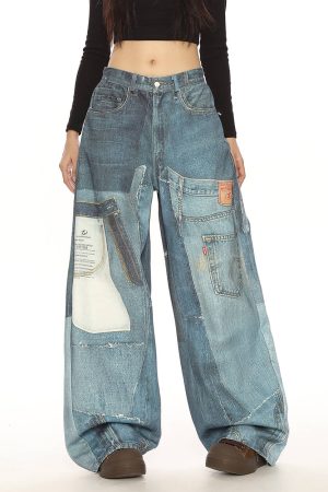 Cute Everyday Outfits, Outfit Inspo Casual Printed Panel Look Baggy Denim Pants