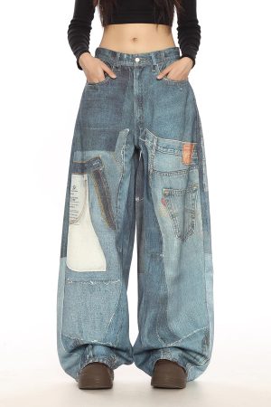 Cute Everyday Outfits, Outfit Inspo Casual Printed Panel Look Baggy Denim Pants