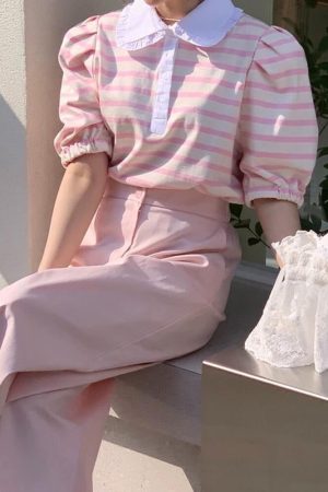 Cute Everyday Outfits, Outfit Inspo Casual Puff Sleeve Sailor Stripe Tee