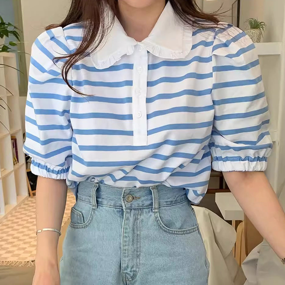 Cute Everyday Outfits, Outfit Inspo Casual Puff Sleeve Sailor Stripe Tee