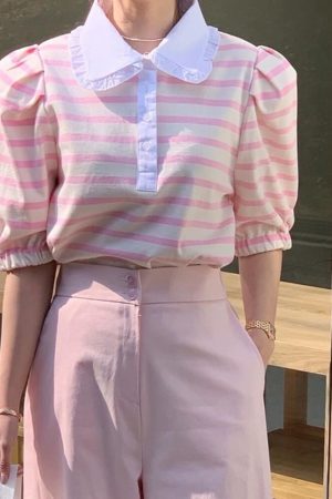 Cute Everyday Outfits, Outfit Inspo Casual Puff Sleeve Sailor Stripe Tee