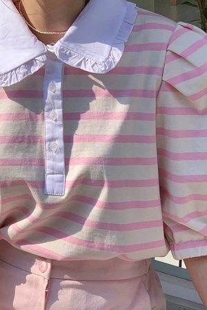 Cute Everyday Outfits, Outfit Inspo Casual Puff Sleeve Sailor Stripe Tee