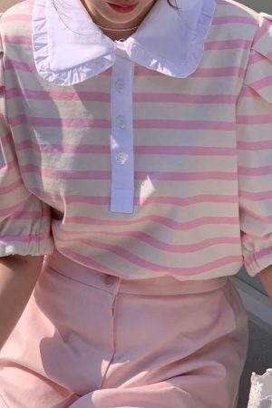 Cute Everyday Outfits, Outfit Inspo Casual Puff Sleeve Sailor Stripe Tee