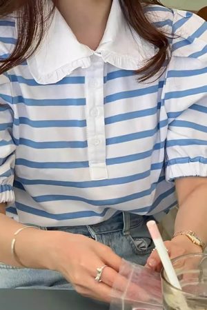 Cute Everyday Outfits, Outfit Inspo Casual Puff Sleeve Sailor Stripe Tee