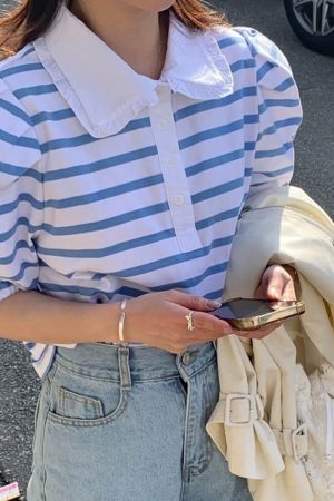 Cute Everyday Outfits, Outfit Inspo Casual Puff Sleeve Sailor Stripe Tee