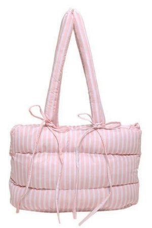 Cute Everyday Outfits, Outfit Inspo Casual Puffer Striped Shoulder Bag