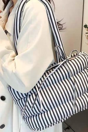 Cute Everyday Outfits, Outfit Inspo Casual Puffer Striped Shoulder Bag