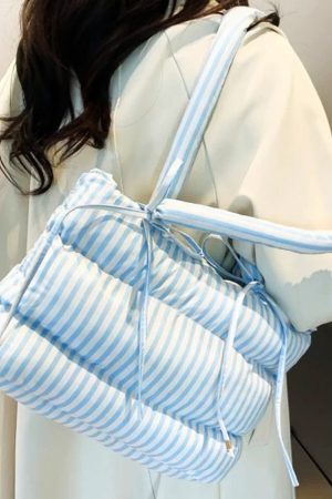 Cute Everyday Outfits, Outfit Inspo Casual Puffer Striped Shoulder Bag