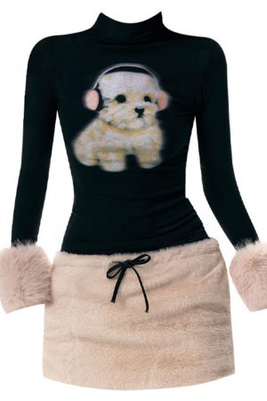 Cute Everyday Outfits, Outfit Inspo Casual Puppy Turtleneck Jumper & Mini Skirt Co-Ord