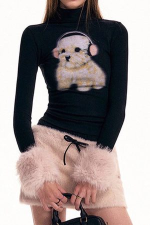 Cute Everyday Outfits, Outfit Inspo Casual Puppy Turtleneck Jumper & Mini Skirt Co-Ord