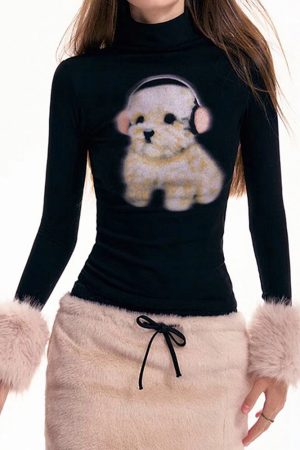 Cute Everyday Outfits, Outfit Inspo Casual Puppy Turtleneck Jumper & Mini Skirt Co-Ord