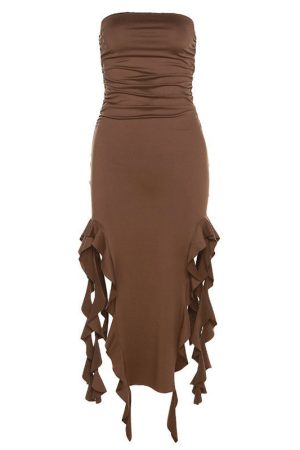 Cute Everyday Outfits, Outfit Inspo Casual Pure Flirting Ruffle Split Dress