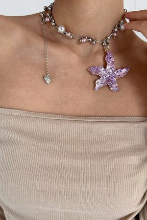 Cute Everyday Outfits, Outfit Inspo Casual Purple Tropical Flower Choker