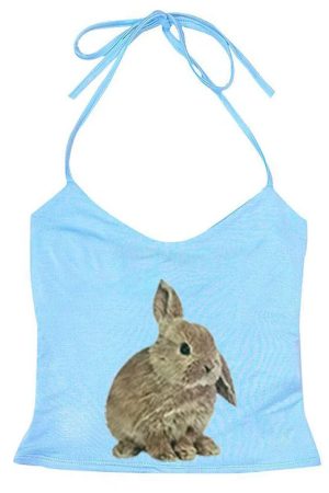 Cute Everyday Outfits, Outfit Inspo Casual Rabbit Print Y2K Halter Top