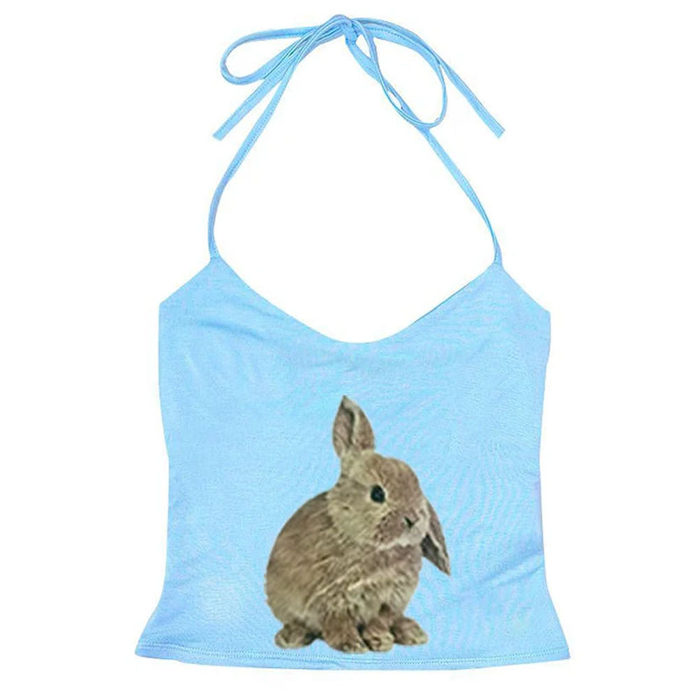 Cute Everyday Outfits, Outfit Inspo Casual Rabbit Print Y2K Halter Top