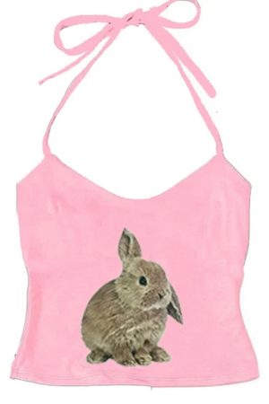 Cute Everyday Outfits, Outfit Inspo Casual Rabbit Print Y2K Halter Top