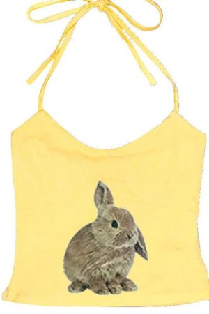 Cute Everyday Outfits, Outfit Inspo Casual Rabbit Print Y2K Halter Top