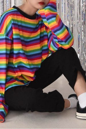 Cute Everyday Outfits, Outfit Inspo Casual Rainbow Extra Long Sleeve Tee