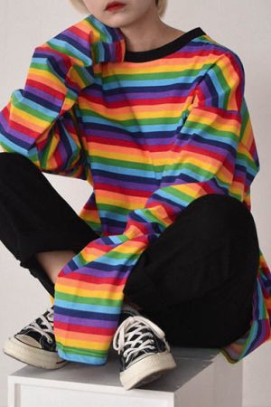 Cute Everyday Outfits, Outfit Inspo Casual Rainbow Extra Long Sleeve Tee