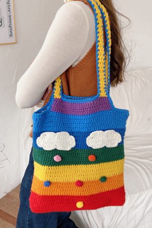 Cute Everyday Outfits, Outfit Inspo Casual Rainbow Knitted Tote Bag
