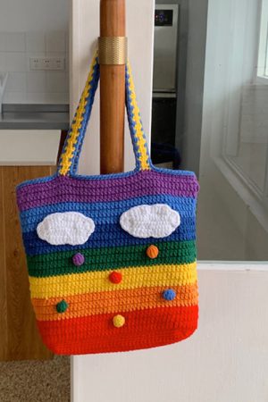 Cute Everyday Outfits, Outfit Inspo Casual Rainbow Knitted Tote Bag