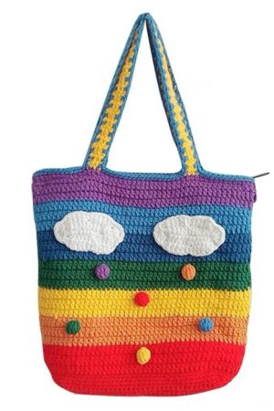 Cute Everyday Outfits, Outfit Inspo Casual Rainbow Knitted Tote Bag