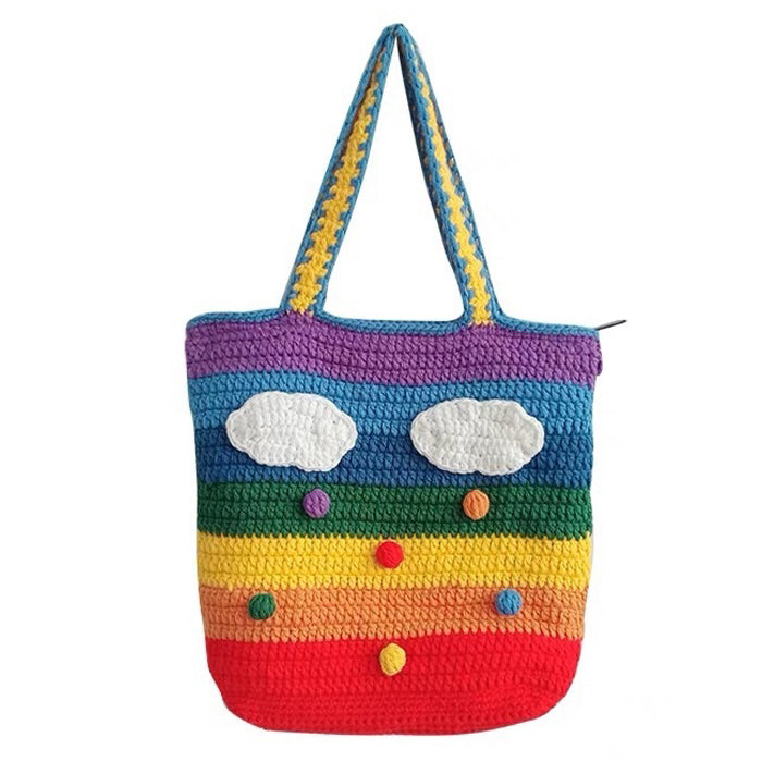 Cute Everyday Outfits, Outfit Inspo Casual Rainbow Knitted Tote Bag