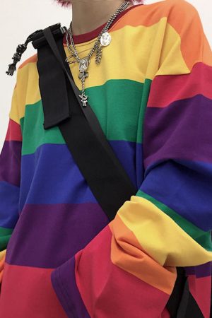 Cute Everyday Outfits, Outfit Inspo Casual Rainbow Long Sleeve Top