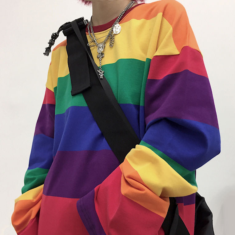 Cute Everyday Outfits, Outfit Inspo Casual Rainbow Long Sleeve Top