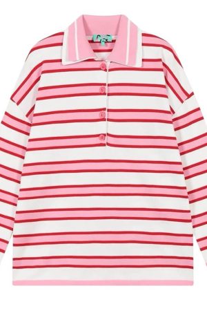 Cute Everyday Outfits, Outfit Inspo Casual Raspberry Ice Cream Stripe Oversized Polo