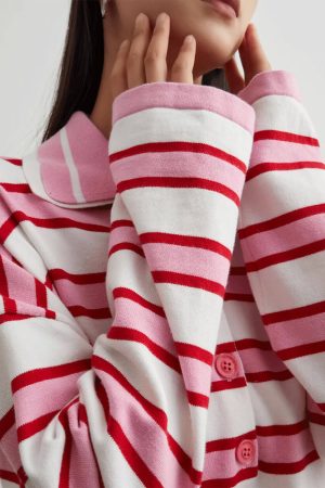 Cute Everyday Outfits, Outfit Inspo Casual Raspberry Ice Cream Stripe Oversized Polo