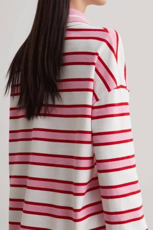 Cute Everyday Outfits, Outfit Inspo Casual Raspberry Ice Cream Stripe Oversized Polo